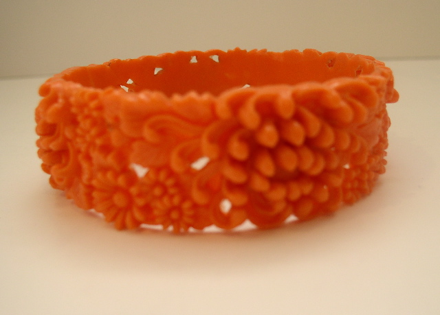 Celluloid Vintage Orange Floral Bangle 