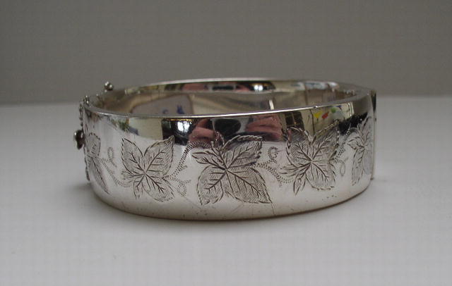 Victorian Sterling  Silver Etched Bangle