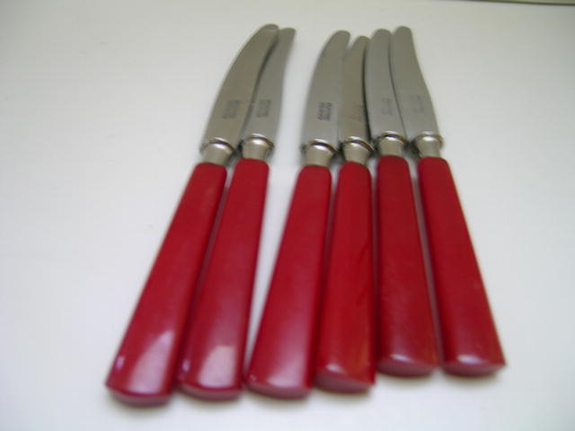 Bakelite Vintage Red Fruit Knives with Holder