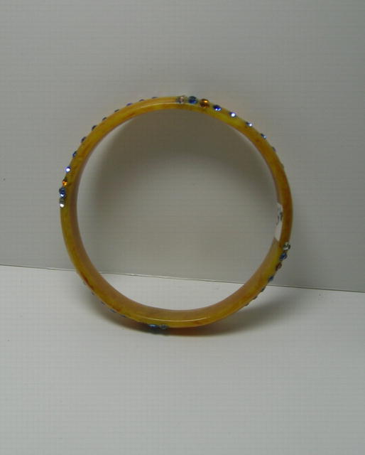 Celluloid vintage Amber bangle with Blue, Clear