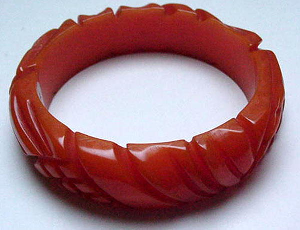 Bakelite Apricot Deeply Carved Bracelet