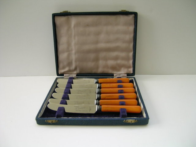 Bakelite Set of Fruit Knives with Box