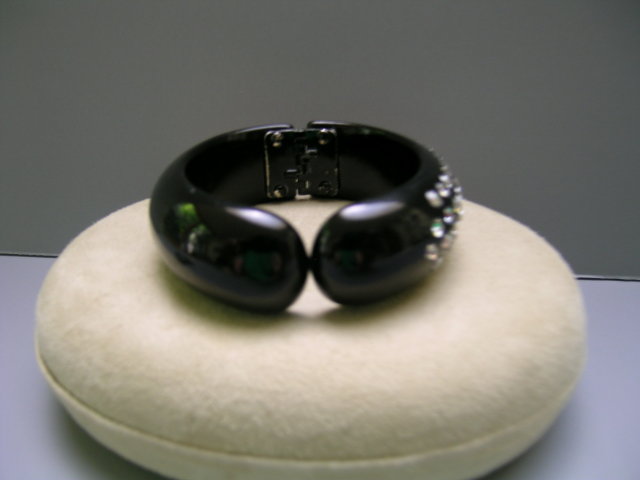 Lucite Black Rhinestone Bangle and  Earrings