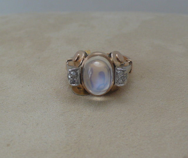 18 Ct Rose Gold Moonstone and Diamond Ring