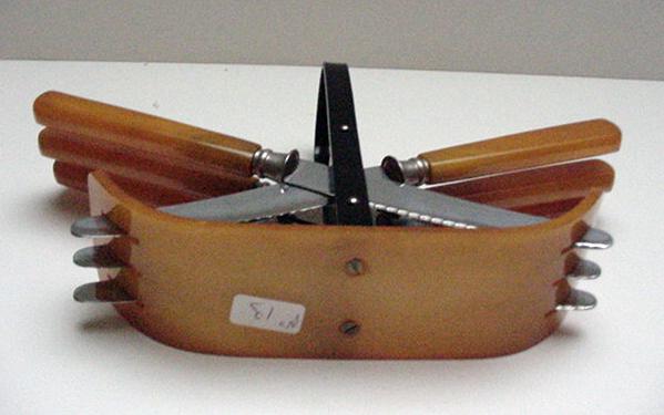 Bakelite Vintage Butterscotch Deco Knives with Stand