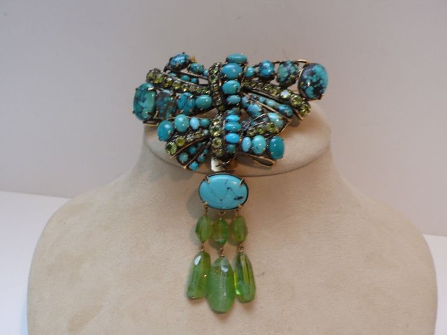 Iradj Moini Turquoise & Peridot Bow Brooch