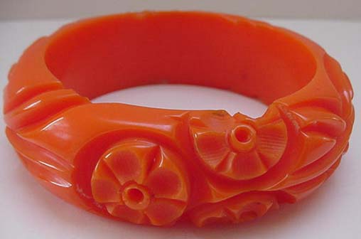 Bakelite Deeply Carved Chunky Orange flower 