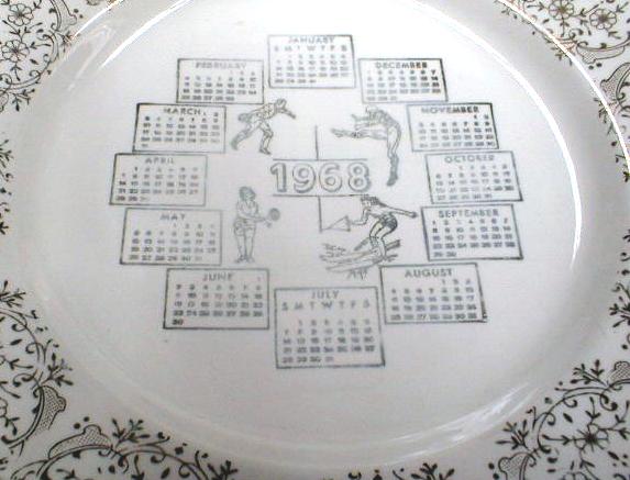 Old 1968 CALENDAR Large Souvenir Plate Sports Theme