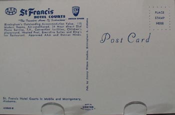 St Francis Hotel Mobile Alabama Post Card