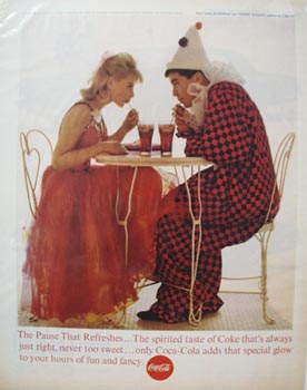 Coca-Cola & Clown At Table Ad 1963