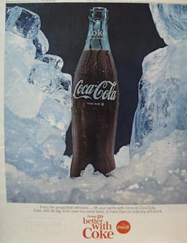 Coca-Cola One Bottle in Ice Ad 1965