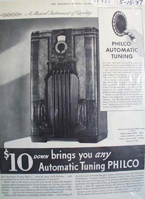 Philco automatic tuning radio Ad 1937. 