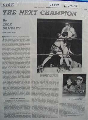 The Next Champion by Jack Dempsey Article 1935