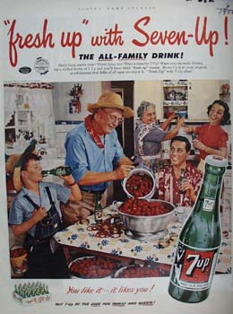 Seven Up Family And Strawberries Ad 1952