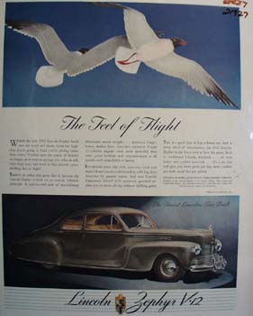 Lincoln The Feel of Flight Ad 1941