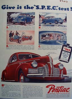 Pontiac Give It The S P E C Test Ad 1940