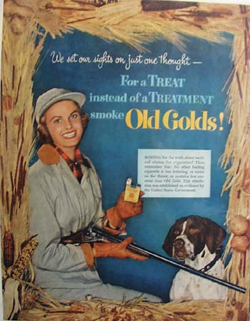 Old Gold Lady With Hunting Dog Ad 1952