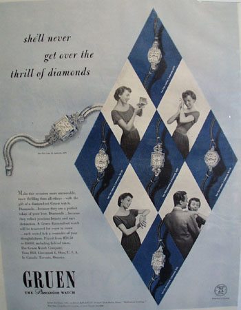 Diamond set Green Watch 1949 Ad