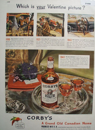 Corbys Whiskey Valentine 1947 Ad