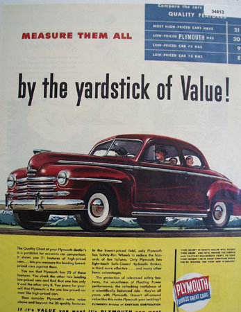 Plymouth Yardstick of Value 1947 Ad