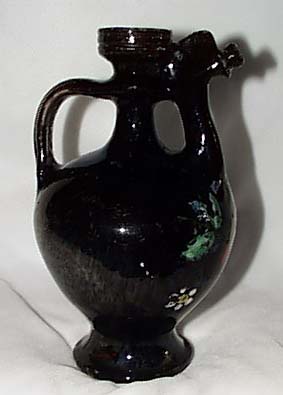 OLD  pitcher, red clay, dk brown glaze