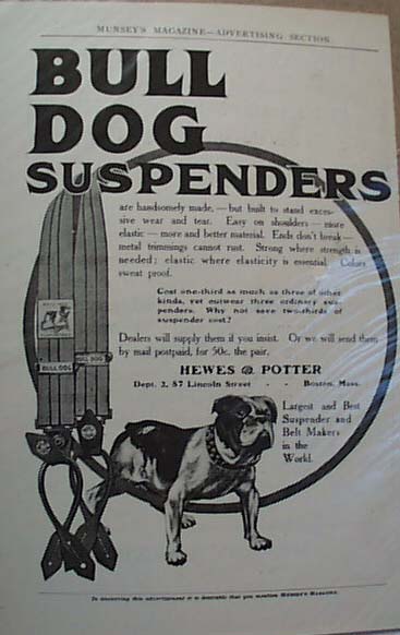 Bull Dog Suspenders Late 1800's Ad