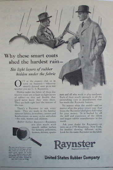 U.S. Rubber Co. Raynster 1920 Ad.