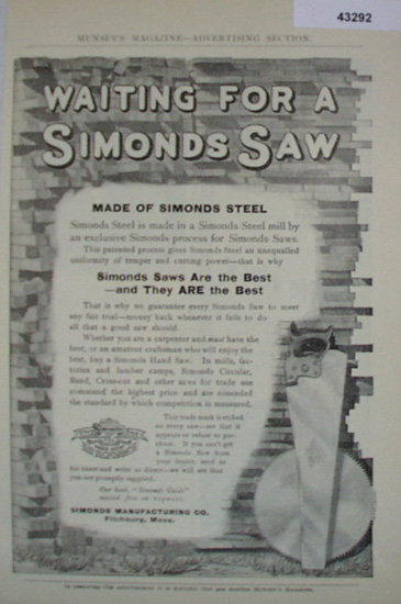 Simonds Saws 1907 To 1912 Ad