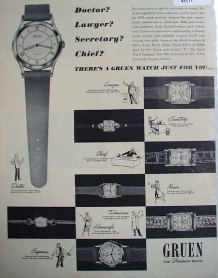 Gruen Watches 1950 Ad