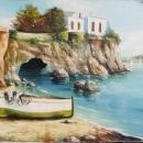Signed G. MUNAR, 1960's oil/c; SPANISH COASTAL COVE RETREAT