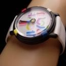 Vintage John Zaboyan I love you watch - white genuine leather band - womens sweetheart couture gift - hippie watch - pop art spinning dial