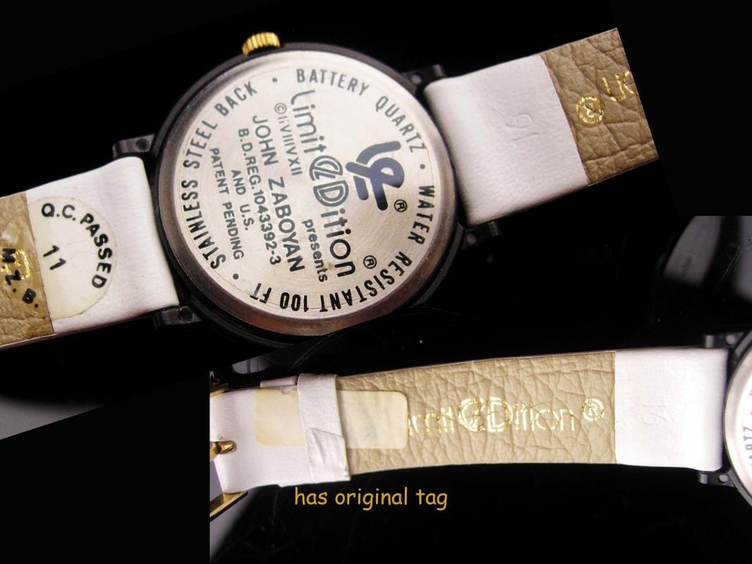 Vintage John Zaboyan I love you watch - white genuine leather band - womens sweetheart couture gift - hippie watch - pop art spinning dial