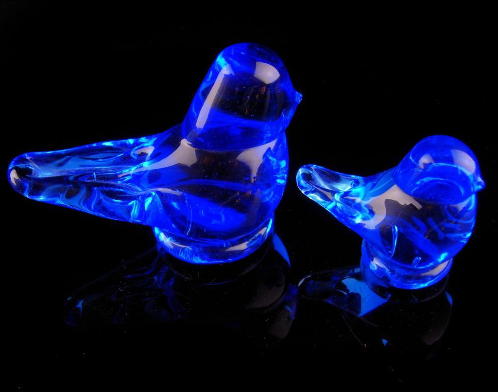 Blue Bird of Happiness paperweight set - signed Ron Ray 1991 - Cobalt blue - Vintage love bird figurine - wedding gift - gardener gift