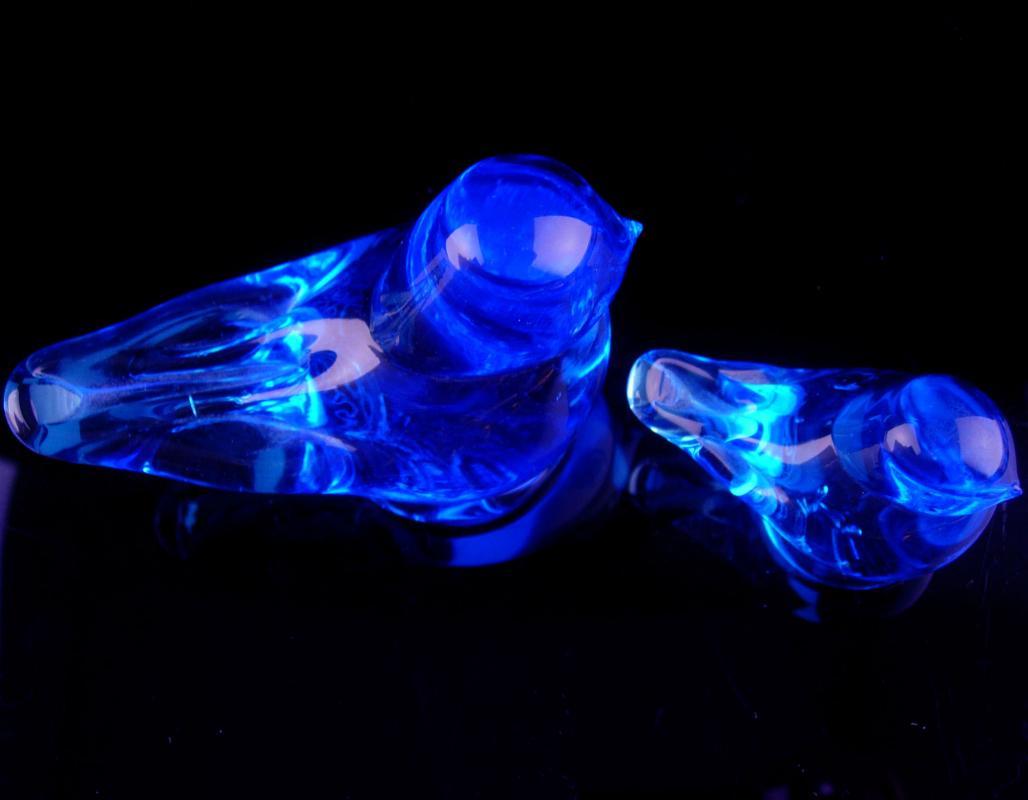 Blue Bird of Happiness paperweight set - signed Ron Ray 1991 - Cobalt blue - Vintage love bird figurine - wedding gift - gardener gift