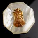 Antique 1897 School brooch - Music one year - yellow and rose gold Lyre top - big mother of pearl pin - music teacher gift