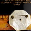 Antique 1897 School brooch - Music one year - yellow and rose gold Lyre top - big mother of pearl pin - music teacher gift