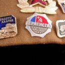 Vintage German Cap - khaki military wool hat - soviet hatpins - military ccccp cap - hammer sickle