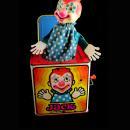 Vintage Jack in the box - Musical vintage toy - Mattel clown toy - Ted Duncan animated childrens toy - music box - pop goes the weasel