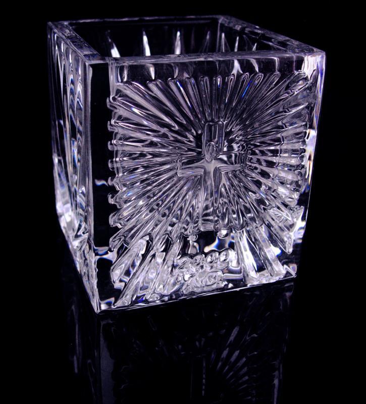 Wedding gift - waterford Crystal - religious cross votive - 2000 AD - irish crystal candle holder - christian gift