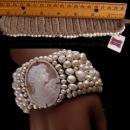 LARGE Italian Pearl Bracelet - Amedeo carved cameo - Baroque pearl cuff -  Wedding Bridal bracelet Pearl  - Genuine pearl bracelet