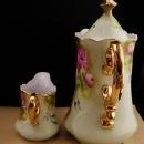 Vintage Lefton Teapot & creamer - porcelain green and  pink roses - Gold trim vintage tea or coffee - gift for mom