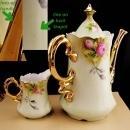 Vintage Lefton Teapot & creamer - porcelain green and  pink roses - Gold trim vintage tea or coffee - gift for mom