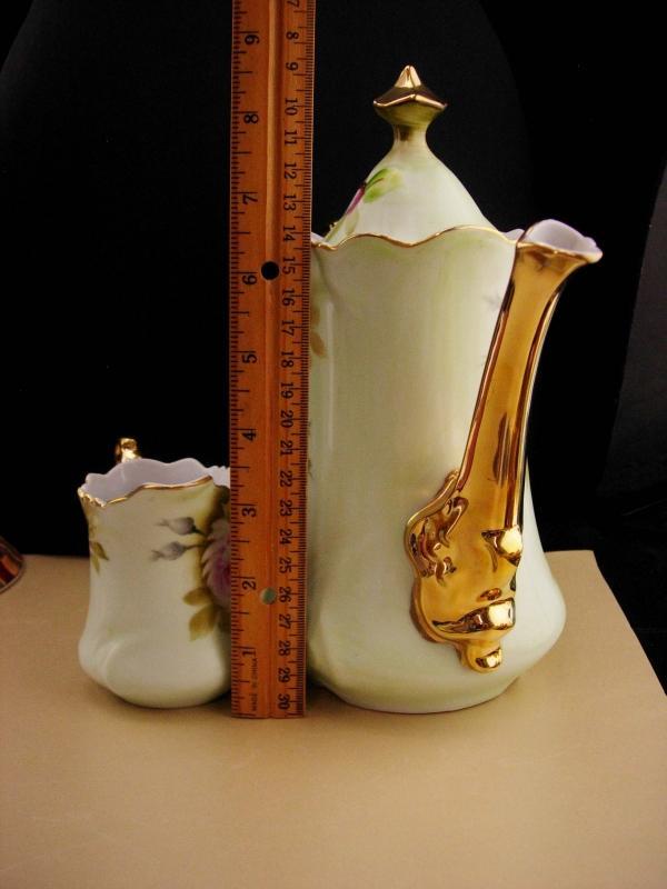 Vintage Lefton Teapot & creamer - porcelain green and pink roses - Gold trim vintage tea or coffee - gift for mom