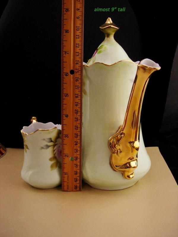 Vintage Lefton Teapot & creamer - porcelain green and pink roses - Gold trim vintage tea or coffee - gift for mom