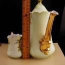 Vintage Lefton Teapot & creamer - porcelain green and  pink roses - Gold trim vintage tea or coffee - gift for mom