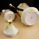 Vintage Lefton Teapot & creamer - porcelain green and  pink roses - Gold trim vintage tea or coffee - gift for mom