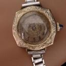 Antique art deco swiss watch - etched design wristwatch - Silver adjustable band - not running - ladies bracelet - SMALL 5 1/2