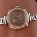 Antique art deco swiss watch - etched design wristwatch - Silver adjustable band - not running - ladies bracelet - SMALL 5 1/2