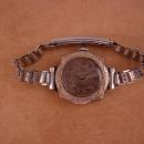 Antique art deco swiss watch - etched design wristwatch - Silver adjustable band - not running - ladies bracelet - SMALL 5 1/2