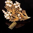 Crown Trifari with original tag Brooch - Vintage couture pearl Flower pin - rhinestone statement jewelry - gift for mom - anniversary gift for her